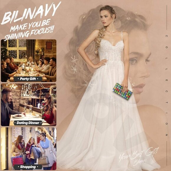 Women Rainbow Shine Clutch Purse, Rainbow Crystal Clutch Purses for Wedding Even - Picture 6 of 6